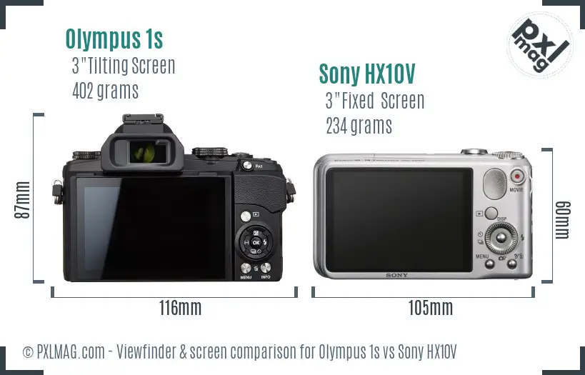 Olympus 1s vs Sony HX10V Screen and Viewfinder comparison