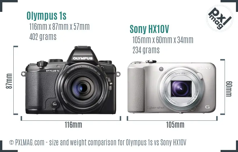 Olympus 1s vs Sony HX10V size comparison