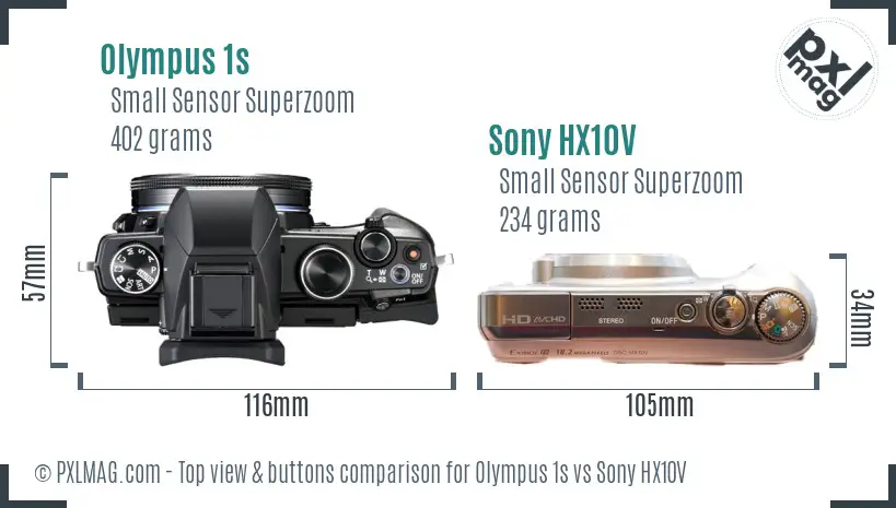 Olympus 1s vs Sony HX10V top view buttons comparison