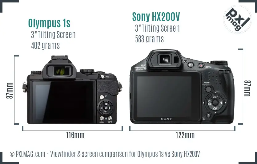 Olympus 1s vs Sony HX200V Screen and Viewfinder comparison