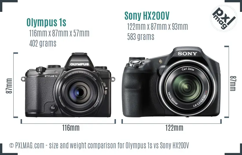 Olympus 1s vs Sony HX200V size comparison