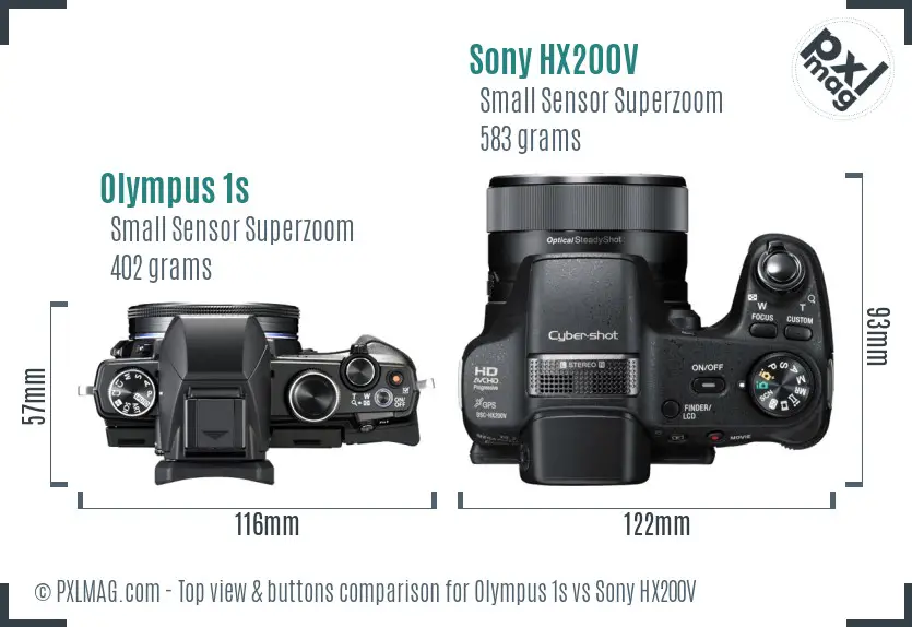 Olympus 1s vs Sony HX200V top view buttons comparison