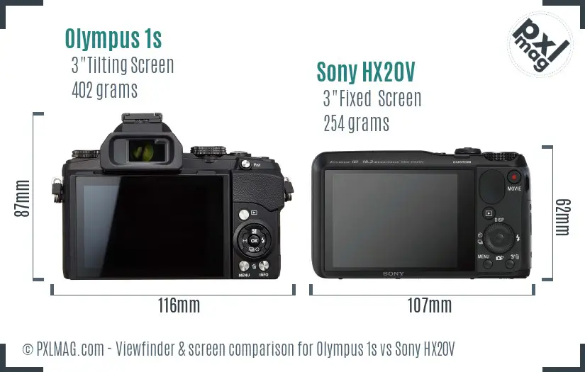 Olympus 1s vs Sony HX20V Screen and Viewfinder comparison