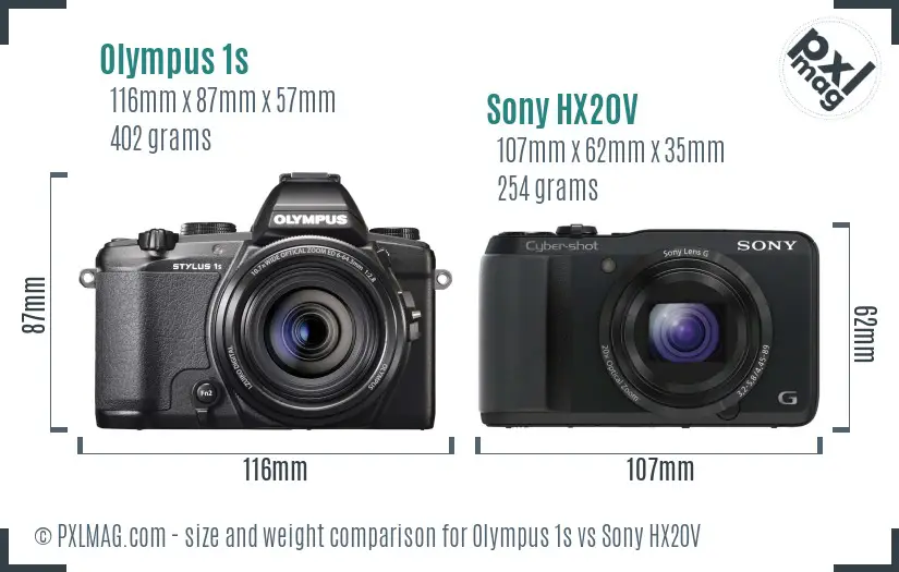 Olympus 1s vs Sony HX20V size comparison