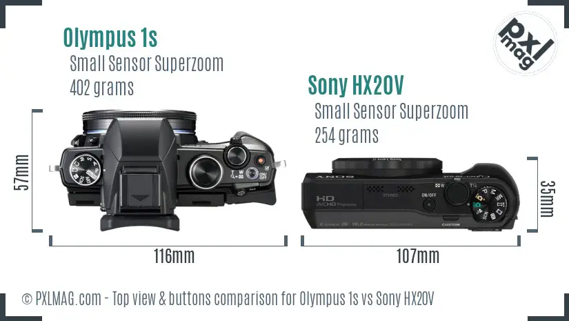 Olympus 1s vs Sony HX20V top view buttons comparison