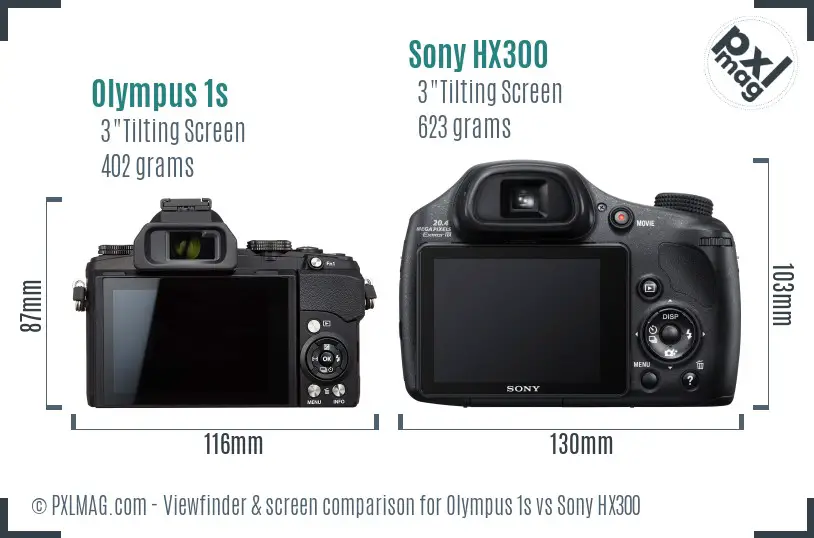 Olympus 1s vs Sony HX300 Screen and Viewfinder comparison