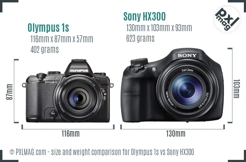 Olympus 1s vs Sony HX300 size comparison
