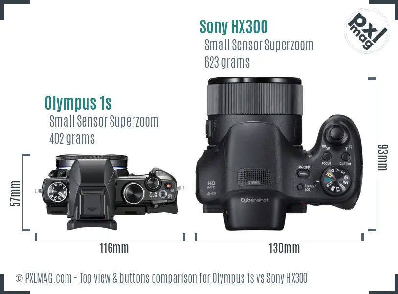 Olympus 1s vs Sony HX300 top view buttons comparison