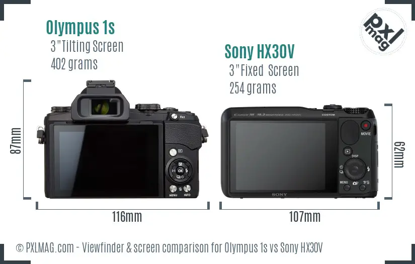 Olympus 1s vs Sony HX30V Screen and Viewfinder comparison