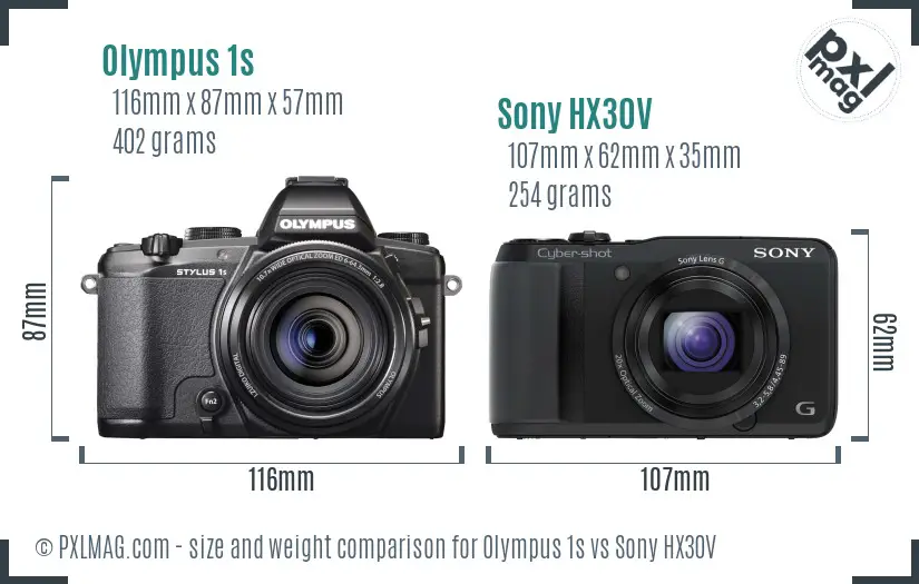 Olympus 1s vs Sony HX30V size comparison