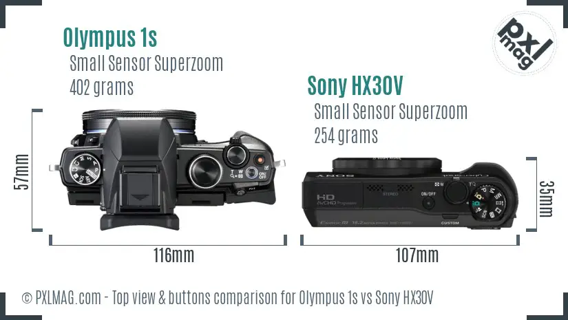 Olympus 1s vs Sony HX30V top view buttons comparison