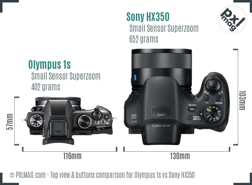 Olympus 1s vs Sony HX350 top view buttons comparison