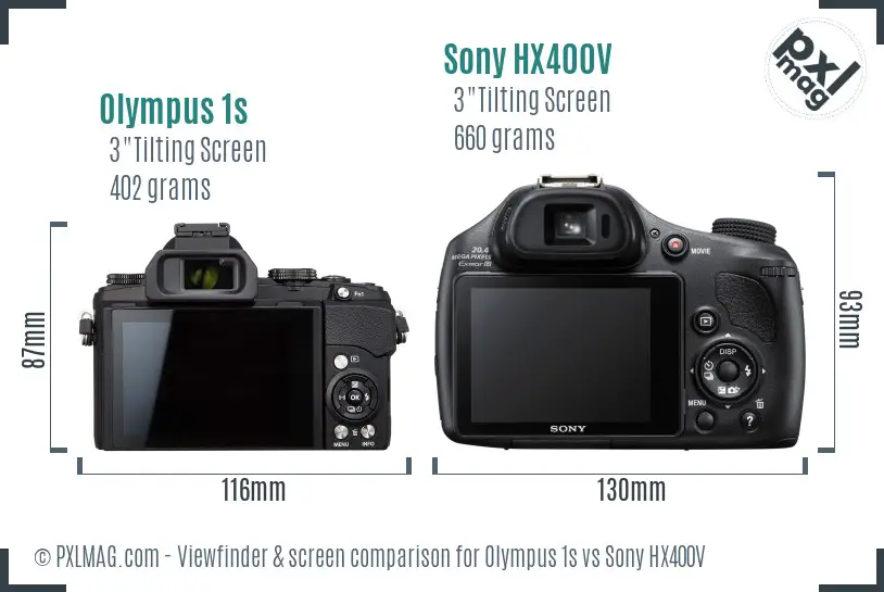 Olympus 1s vs Sony HX400V Screen and Viewfinder comparison