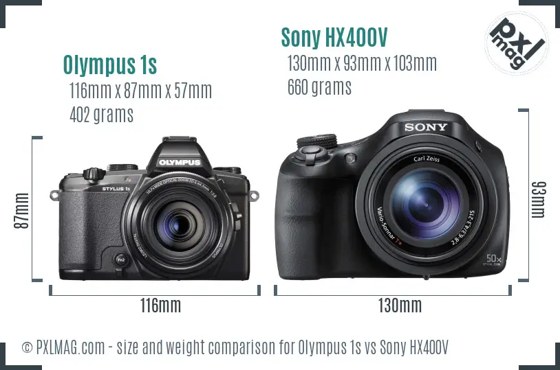 Olympus 1s vs Sony HX400V size comparison