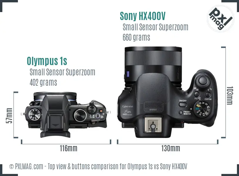 Olympus 1s vs Sony HX400V top view buttons comparison