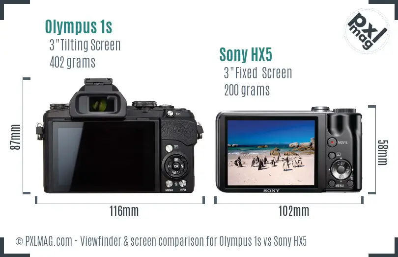Olympus 1s vs Sony HX5 Screen and Viewfinder comparison