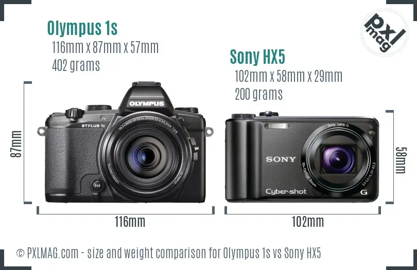 Olympus 1s vs Sony HX5 size comparison