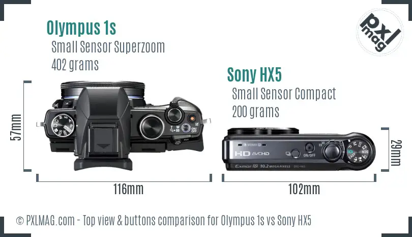 Olympus 1s vs Sony HX5 top view buttons comparison
