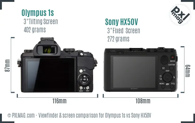 Olympus 1s vs Sony HX50V Screen and Viewfinder comparison