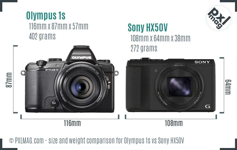 Olympus 1s vs Sony HX50V size comparison