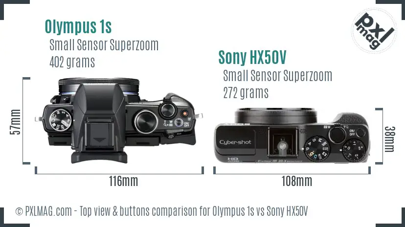 Olympus 1s vs Sony HX50V top view buttons comparison