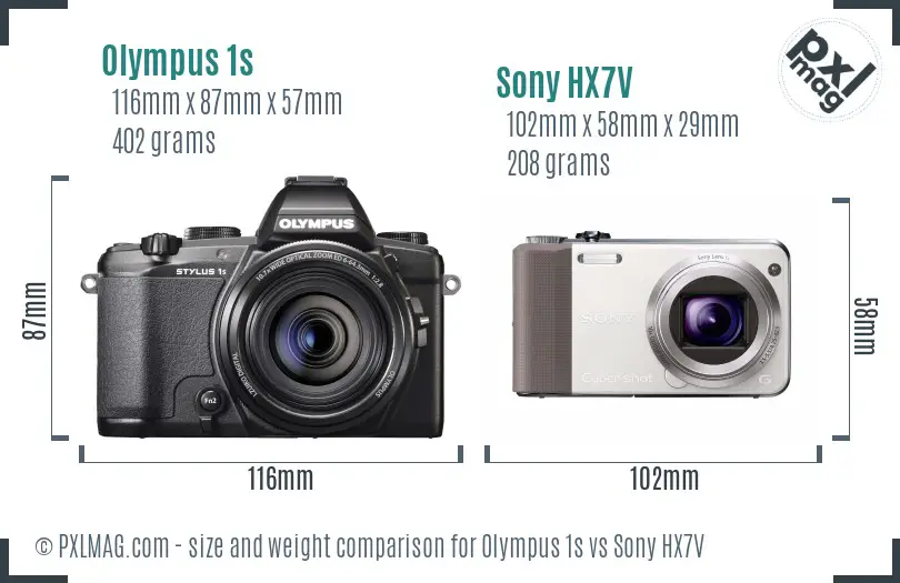 Olympus 1s vs Sony HX7V size comparison