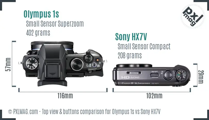 Olympus 1s vs Sony HX7V top view buttons comparison