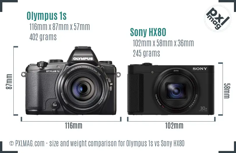 Olympus 1s vs Sony HX80 size comparison