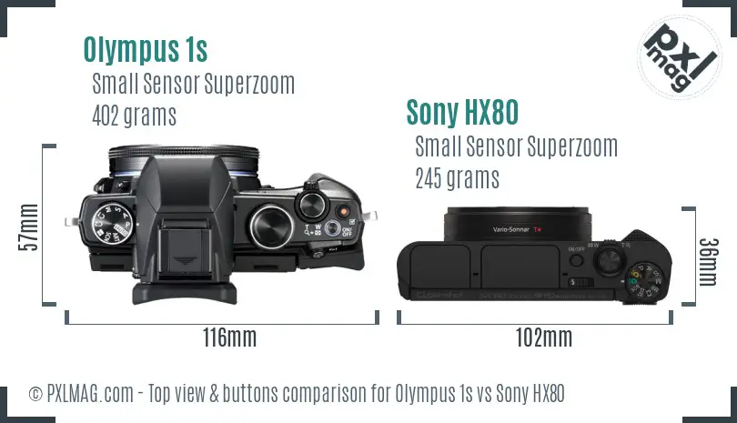 Olympus 1s vs Sony HX80 top view buttons comparison