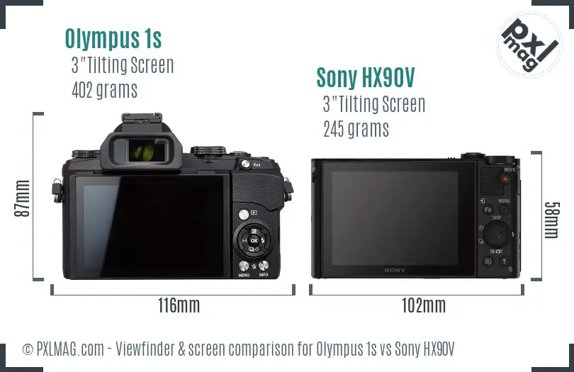 Olympus 1s vs Sony HX90V Screen and Viewfinder comparison