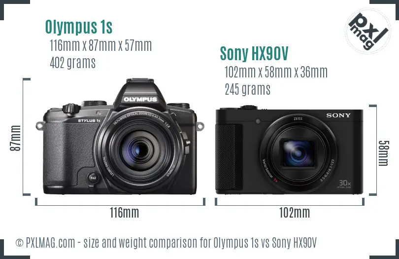 Olympus 1s vs Sony HX90V size comparison