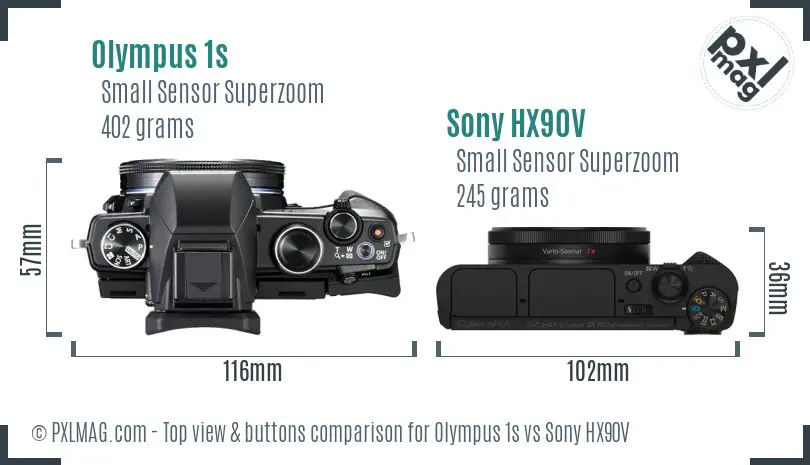 Olympus 1s vs Sony HX90V top view buttons comparison