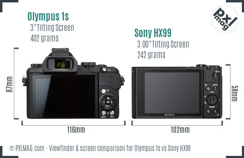 Olympus 1s vs Sony HX99 Screen and Viewfinder comparison