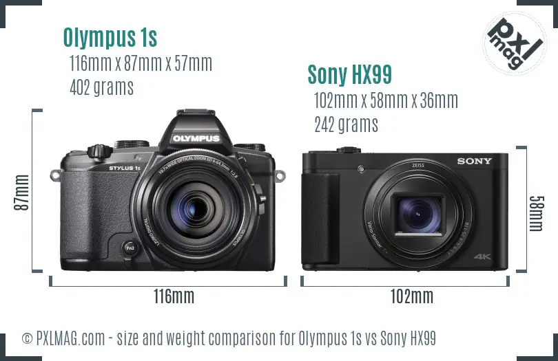 Olympus 1s vs Sony HX99 size comparison