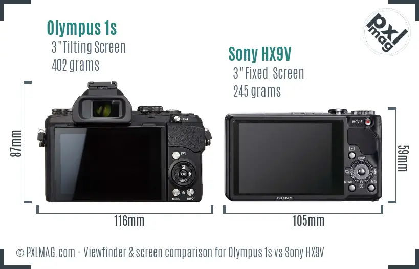 Olympus 1s vs Sony HX9V Screen and Viewfinder comparison