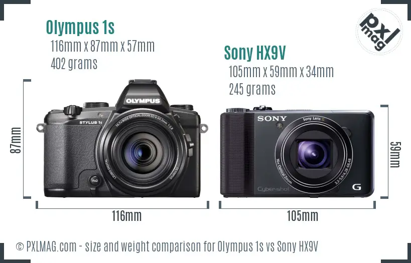 Olympus 1s vs Sony HX9V size comparison