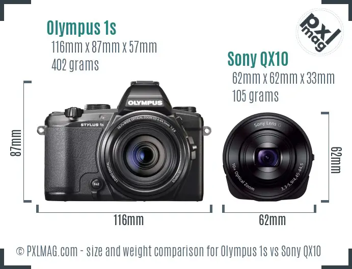 Olympus 1s vs Sony QX10 size comparison