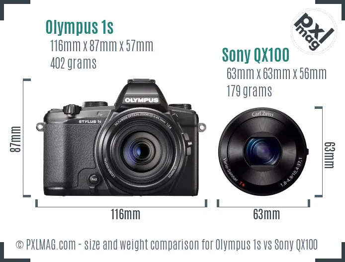 Olympus 1s vs Sony QX100 size comparison