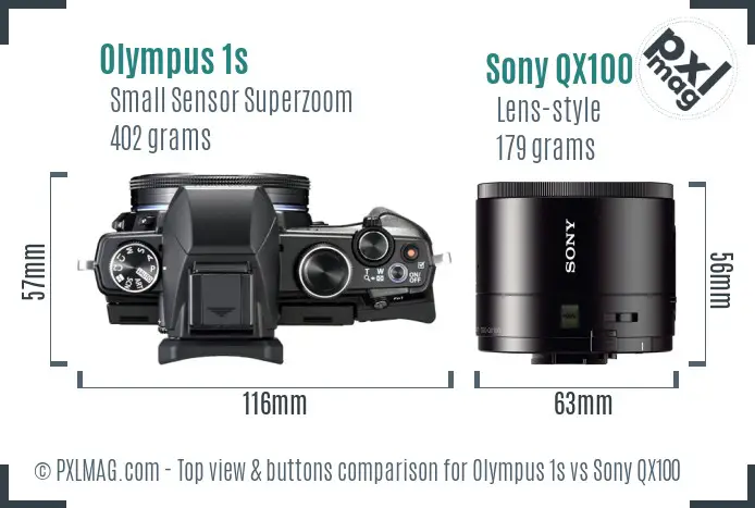 Olympus 1s vs Sony QX100 top view buttons comparison