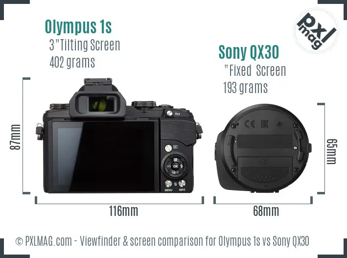 Olympus 1s vs Sony QX30 Screen and Viewfinder comparison