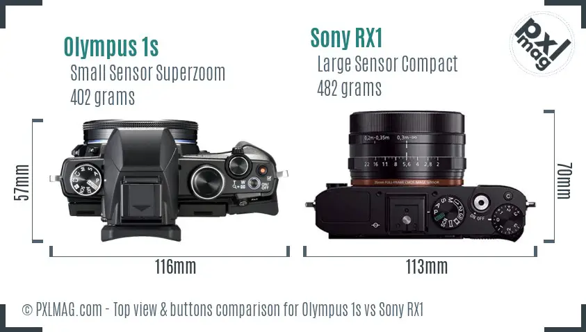 Olympus 1s vs Sony RX1 top view buttons comparison