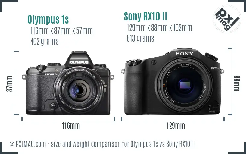 Olympus 1s vs Sony RX10 II size comparison