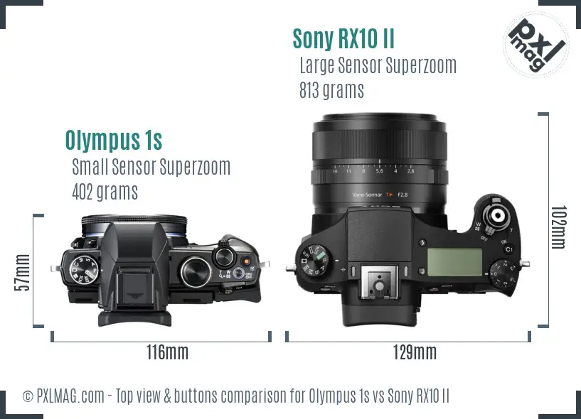 Olympus 1s vs Sony RX10 II top view buttons comparison