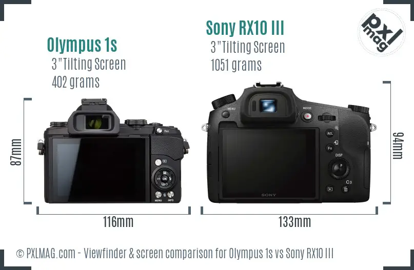 Olympus 1s vs Sony RX10 III Screen and Viewfinder comparison