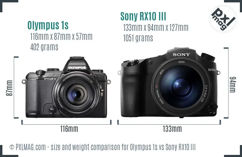 Olympus 1s vs Sony RX10 III size comparison