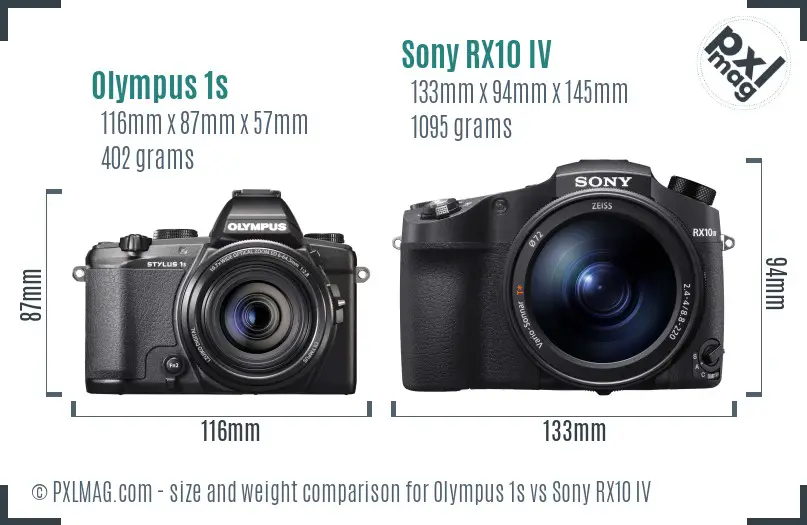 Olympus 1s vs Sony RX10 IV size comparison