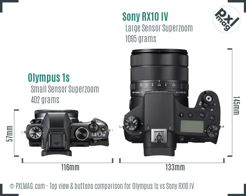 Olympus 1s vs Sony RX10 IV top view buttons comparison