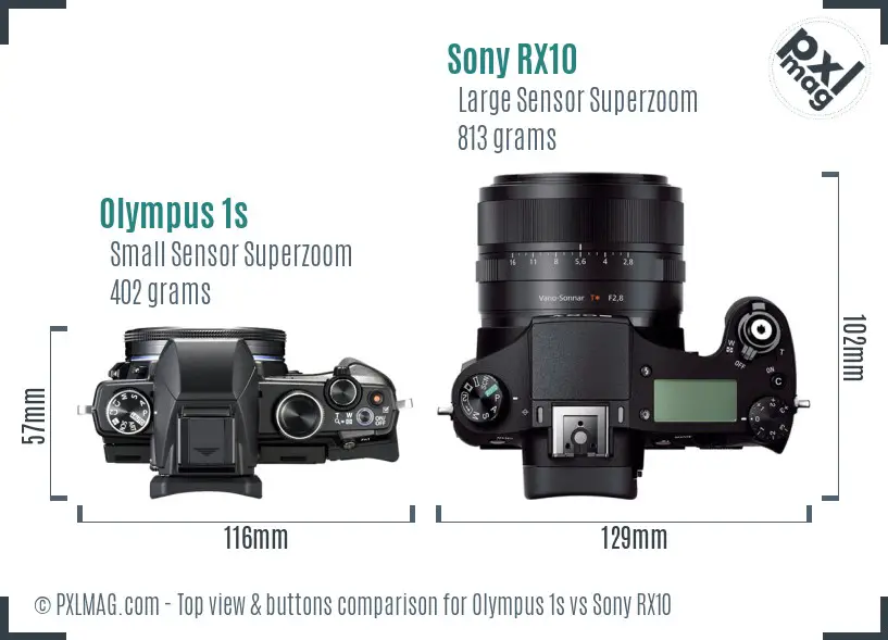 Olympus 1s vs Sony RX10 top view buttons comparison