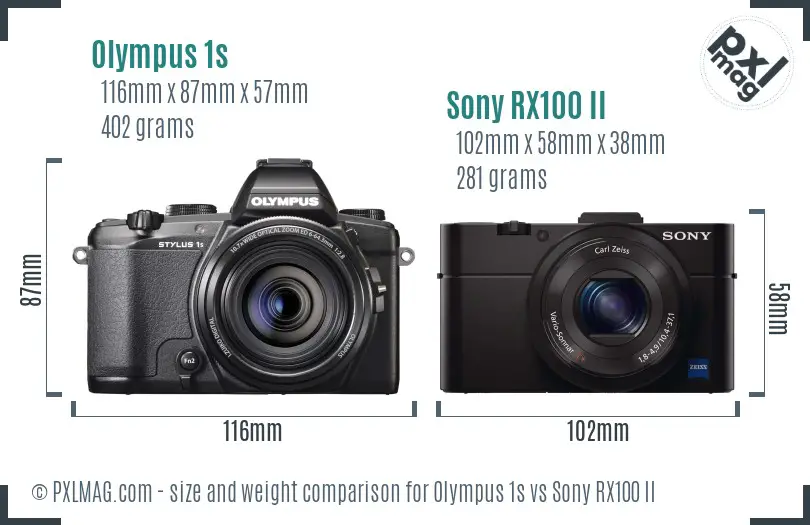 Olympus 1s vs Sony RX100 II size comparison