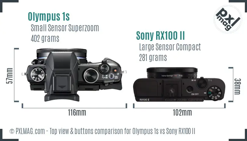 Olympus 1s vs Sony RX100 II top view buttons comparison
